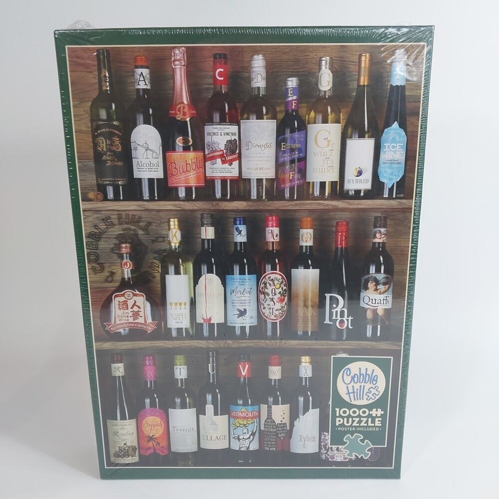 Cobble Hill 1000 Piece Puzzle Wine Alphabet Poster Inside Linen Print 19"x 26"